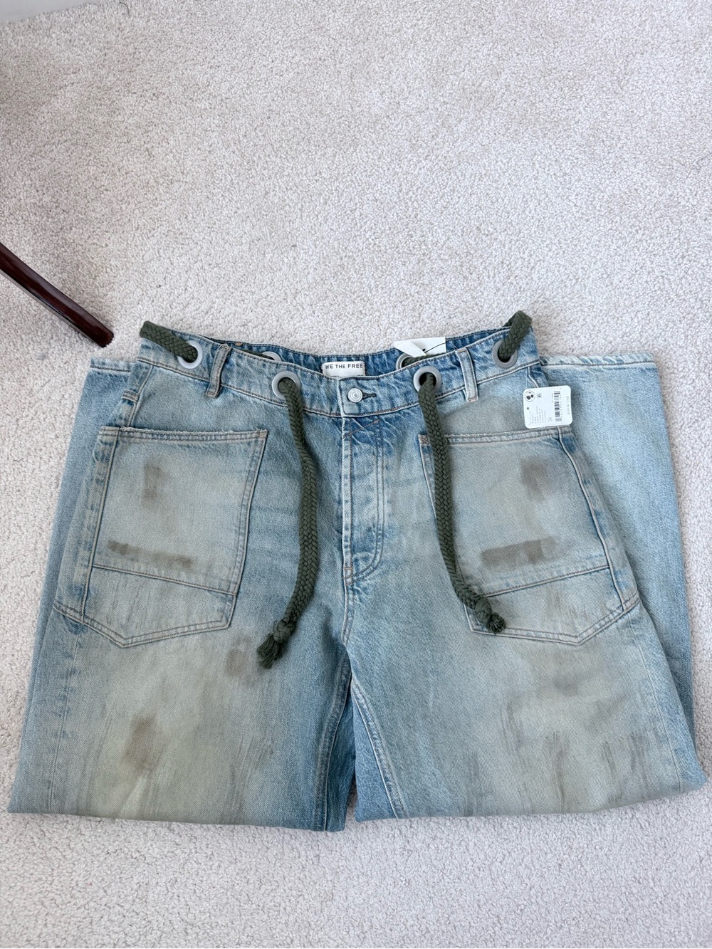 Free People Moxie Low Slung Jeans with Olive Braided Belt in Roll Around - Picture 6 of 16